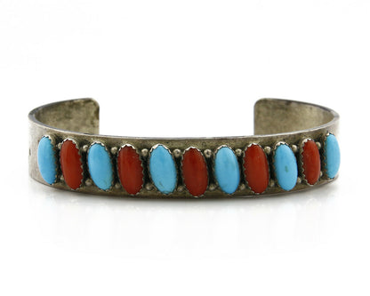 Navajo Bracelet .925 Silver Turquoise Coral Cuff Signed Daniel Mike