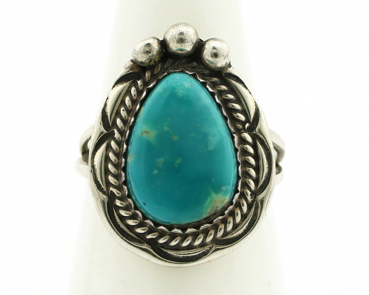 Navajo Ring .925 Silver Blue Turquoise Artist Signed Anna Begay C.1980's
