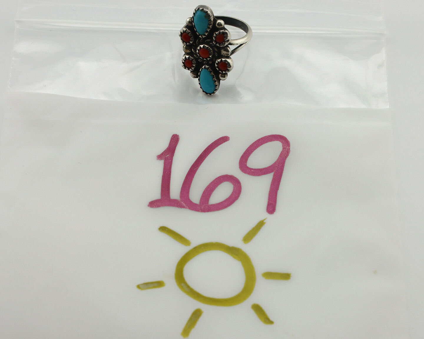Navajo Ring 925 Silver Turquoise & Coral Handmade Native American Artist C.1980s