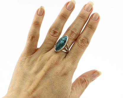 Navajo Ring .925 Silver Spiderweb Turquoise Native American Artist C80s