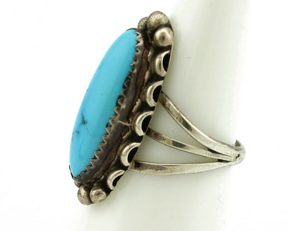 Navajo Ring .925 Silver Natural Blue Turquoise Artist Signed SC C.80's