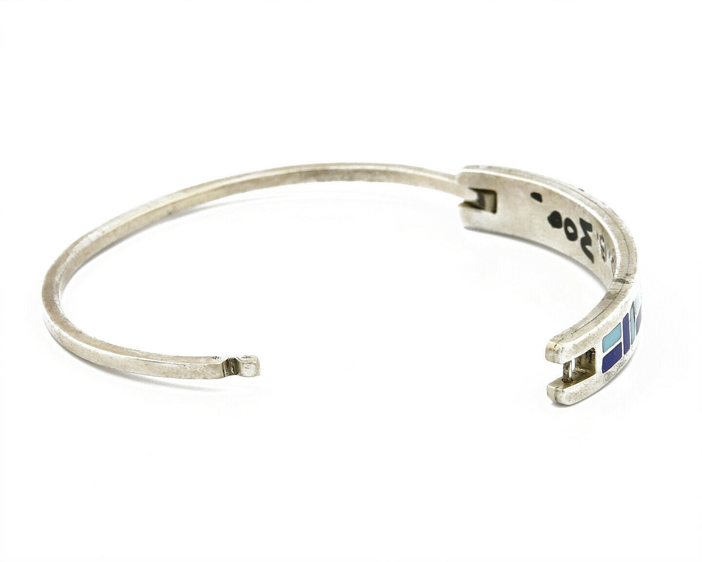 Vtg Navajo Signed ED. B Handmade Inlaid .925 Silver Bracelet