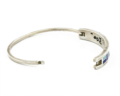 Vtg Navajo Signed ED. B Handmade Inlaid .925 Silver Bracelet
