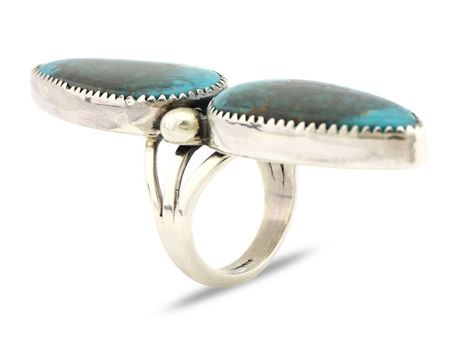 Navajo Ring 925 Silver Black & Blue Turquoise Artist Signed LTB C.80's