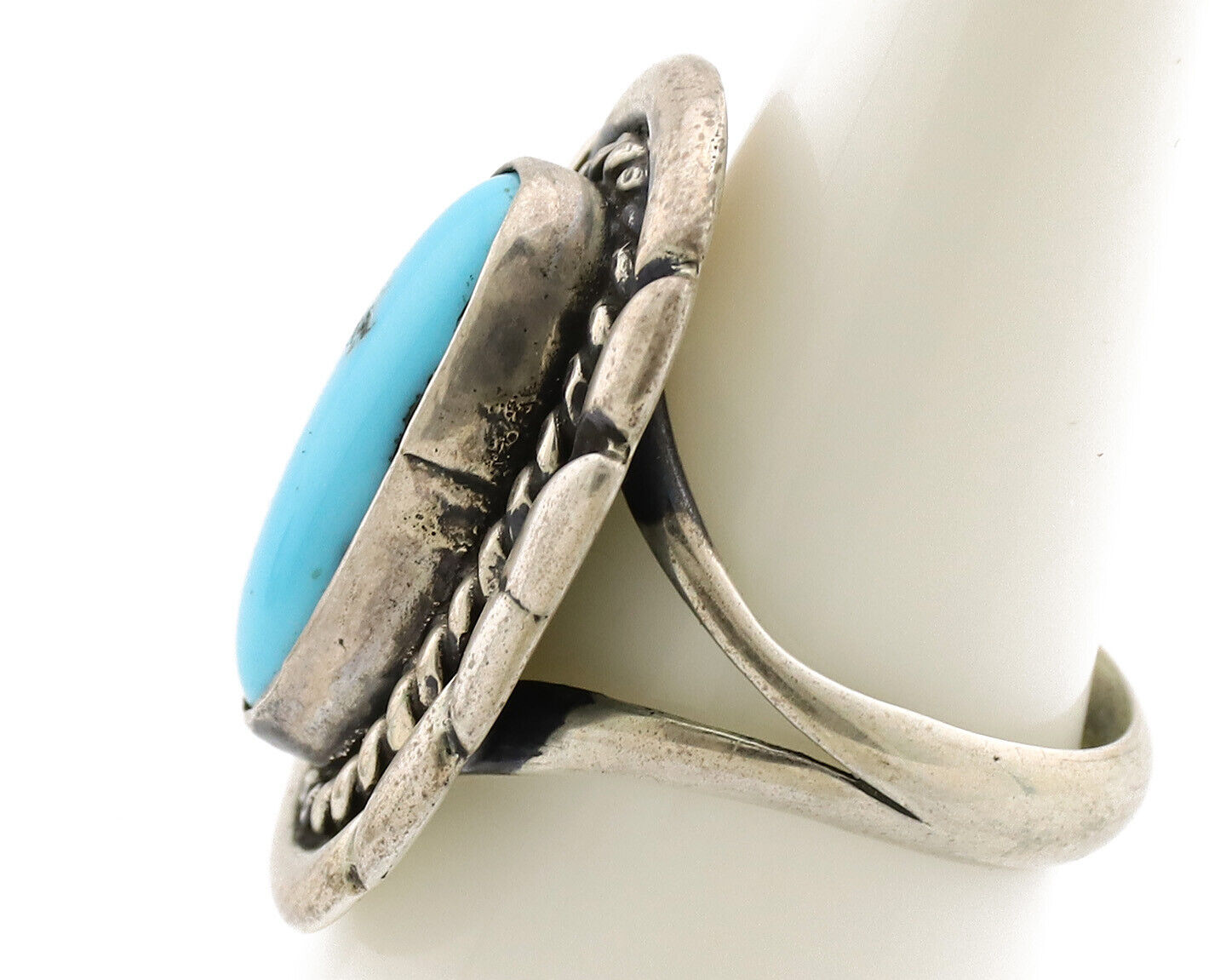 Navajo Ring .925 Silver Sleeping Beauty Turquoise Artist Signed M Montoya C.80's