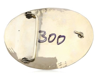 Navajo Belt Buckle .999 Nickle Silver Morenci Turquoise Native Artist C.80's