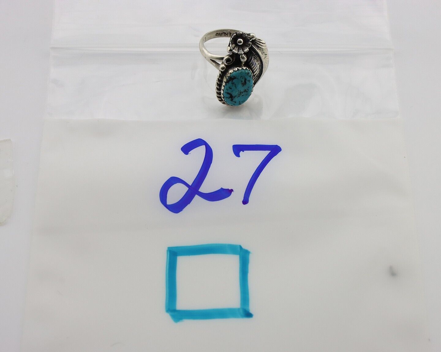 Navajo Ring 925 Silver Natural Blue Turquoise Native American Artist C.80's