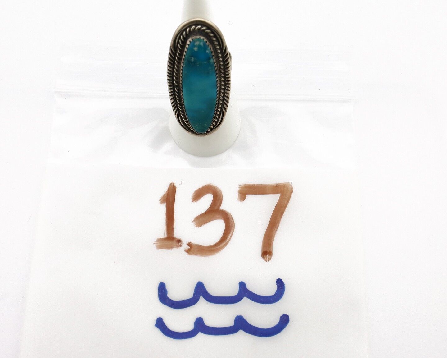 Navajo Ring 925 Silver Natural Blue Turquoise Artist Signed W Denetdale C.80's