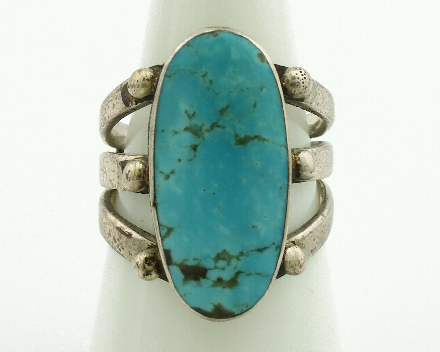 Navajo Ring .925 Silver Blue Turquoise Artist Signed LY C.1980's