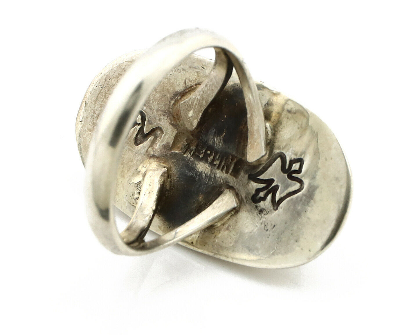 Navajo Shadow Box Ring .925 Silver Kingman Turquoise Signed M Montoya C80s