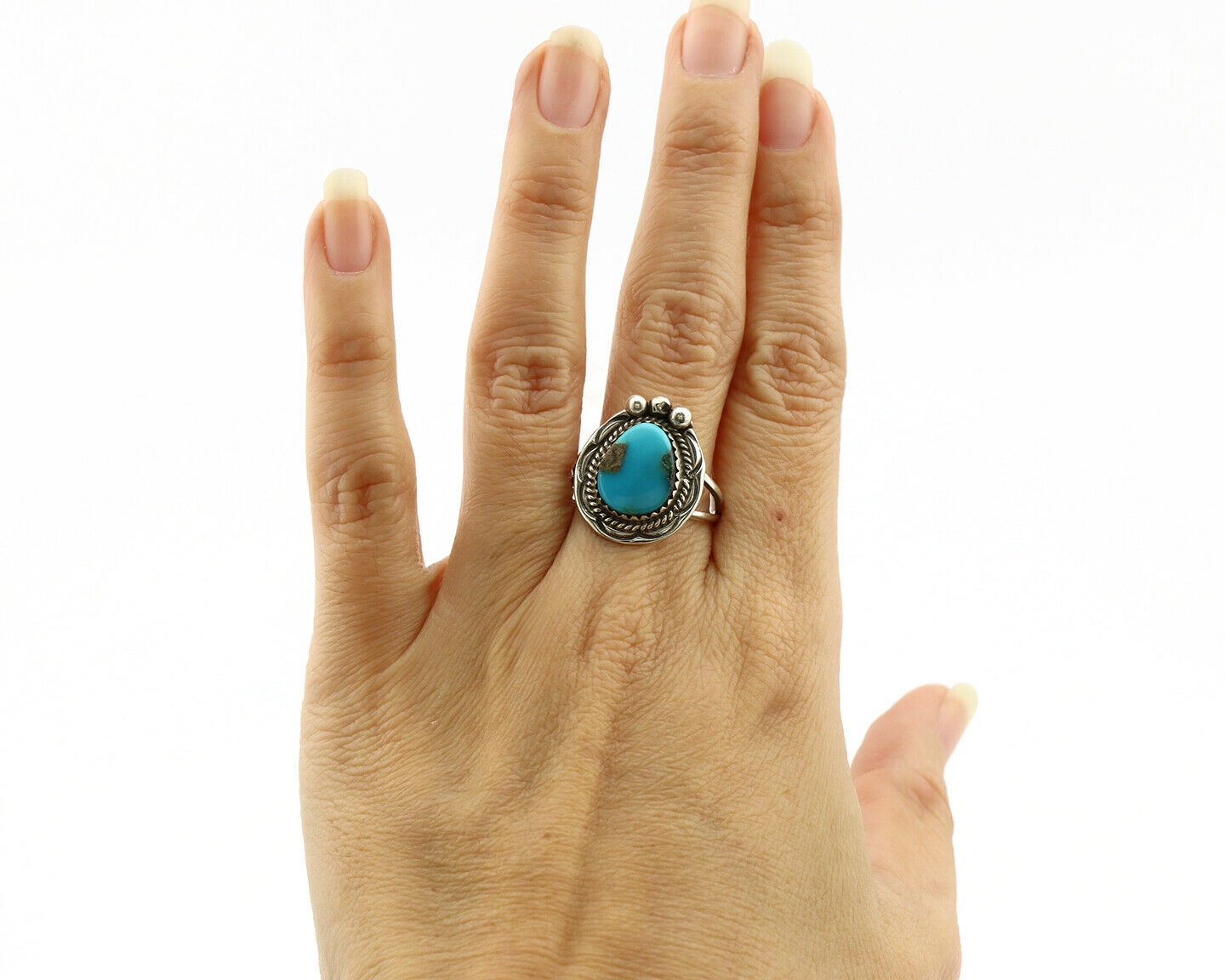 Navajo Ring .925 Silver Blue Turquoise Native American Artist C.1980's