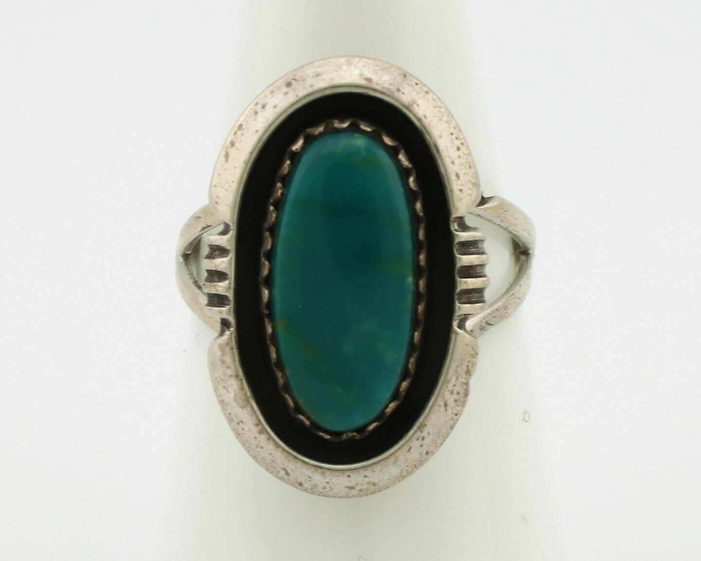 Navajo Ring .925 Silver Kingman Turquoise Native American Artist C.1980's