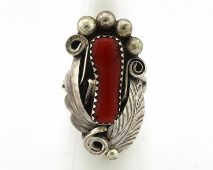 Navajo Ring 925 Silver Mediterranean Coral Artist Signed Justin Morris C.80's