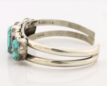 Navajo Bracelet 925 Silver Spiderweb Turquoise Artist Signed E SANDAVOL C80s