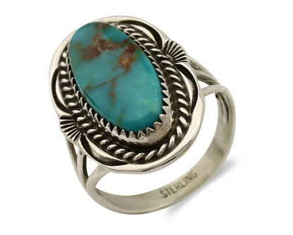 Navajo Ring .925 Silver Blue Gem Turquoise Native American Artist C.80's