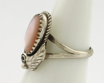 Navajo Ring .925 Silver Natural Pink Mussel Artist Signed Justin Morris C.80's