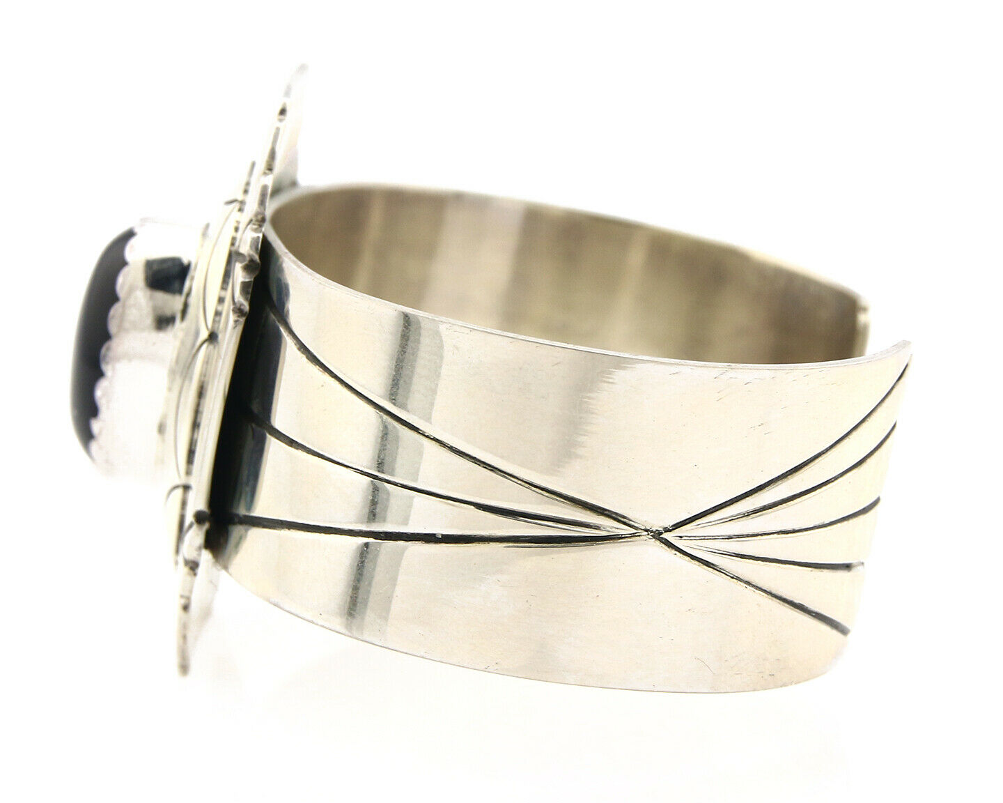 Navajo Bracelet .925 Silver Artist Signed NJ Black Onyx C.80's