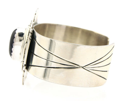 Navajo Bracelet .925 Silver Artist Signed NJ Black Onyx C.80's