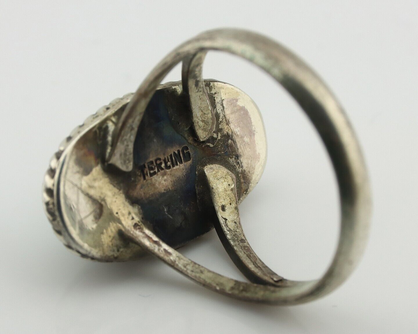 Navajo Ring 925 Silver Natural Blue Kingman Turquoise Native Artist C.80's