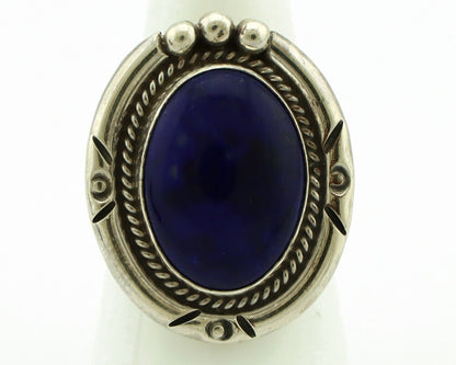 Navajo Hand Stamped Ring 925 Silver Natural Lapis Native American Artist C.80's