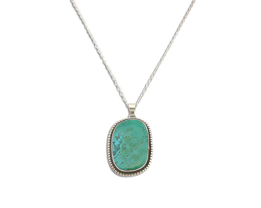 Navajo Necklace 925 Silver Natural Green Turquoise Native Artist Signed C.80's