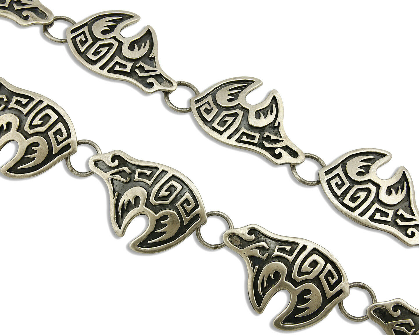 Navajo Spirit Bear Concho Belt .925 Silver Handmade Signed M Montoya C.80's