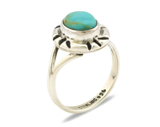 Navajo Ring .925 Silver Kingman Turquoise Artist Signed Gecko C.90's