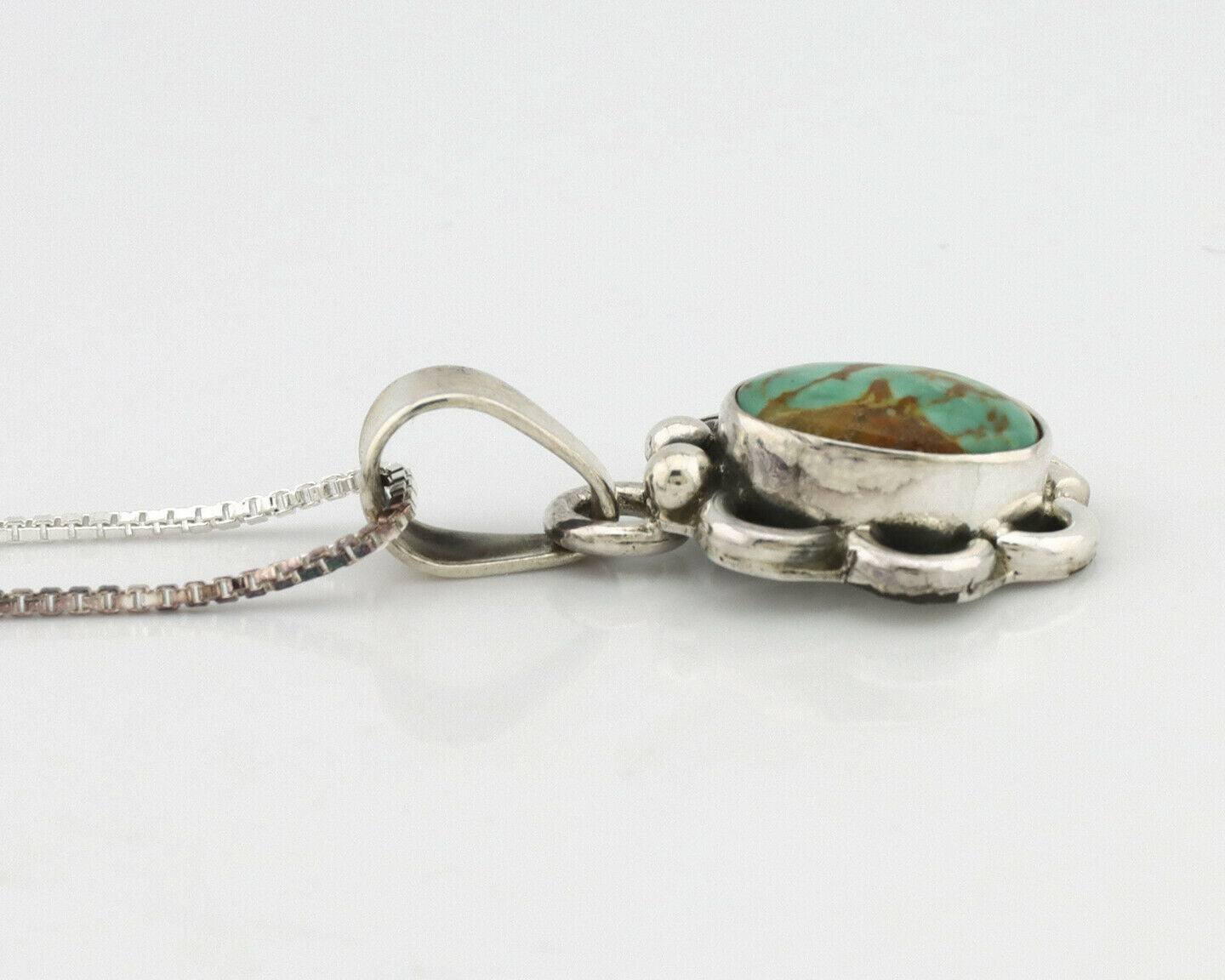 Navajo Kingman Turquoise Pendant .925 Silver Hand Stamped Signed Gecko C.80's