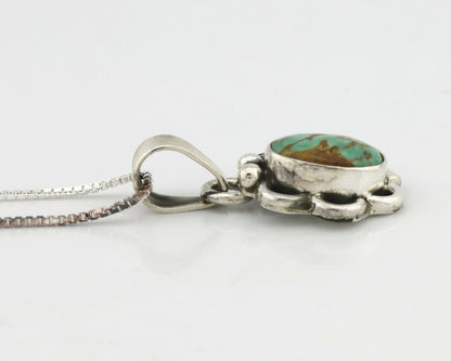Navajo Kingman Turquoise Pendant .925 Silver Hand Stamped Signed Gecko C.80's