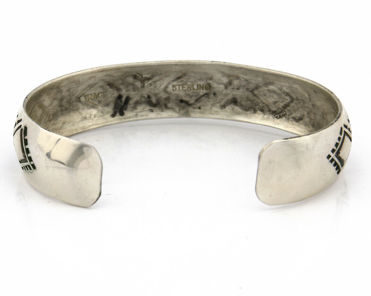 Navajo Bracelet .925 Silver Hand Stamped Artist Signed Tracy C.80's