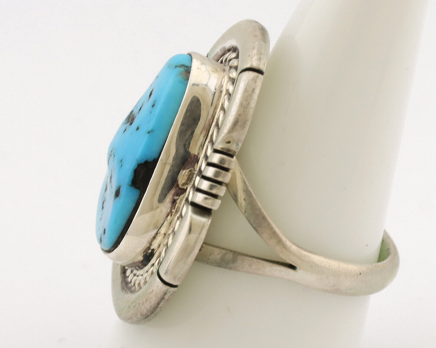 Navajo Ring .925 Silver Sleeping Beauty Turquoise Artist Signed E Etsitty C.80's