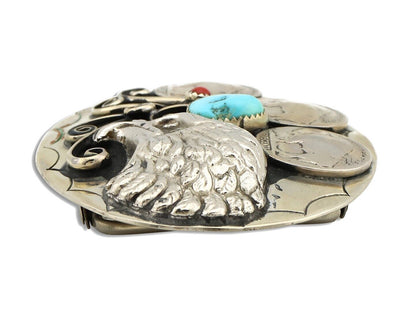 Navajo Eagle Belt Buckle Nickle Silver Gemstone Handmade Native American C.80's