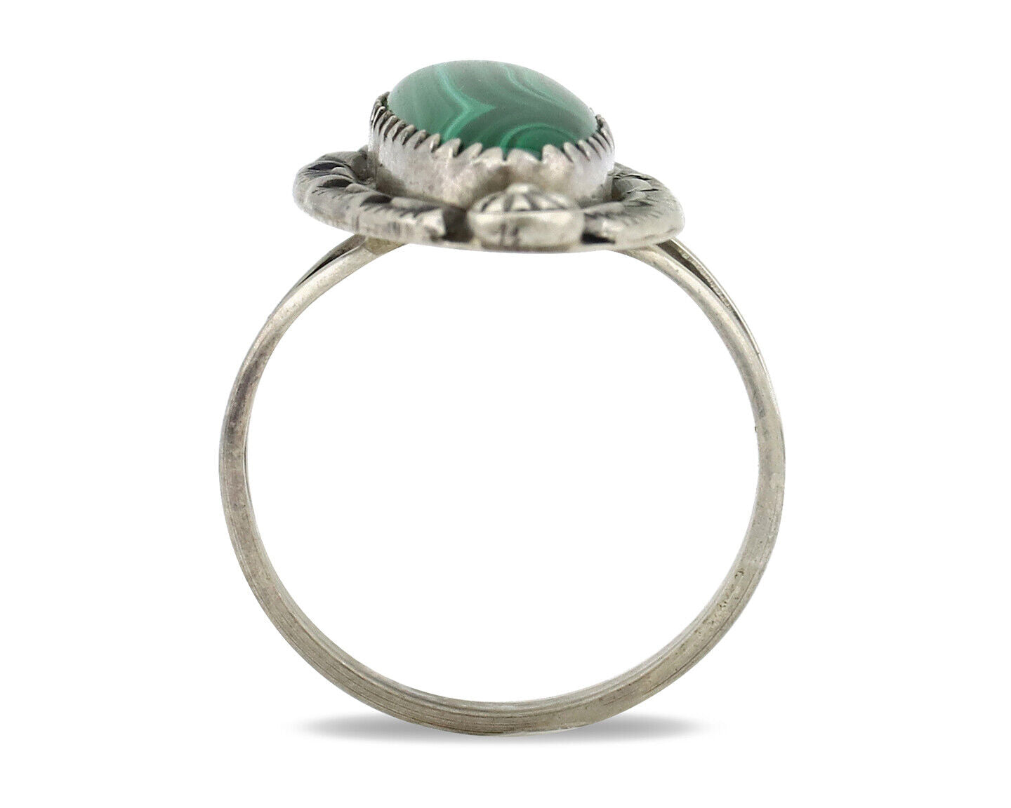 Navajo Ring 925 Silver Natural Malachite Artist Native American Signed H C.80's