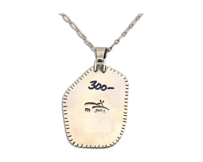 Navajo Necklace 925 Silver Natural Whole Slab Turquoise Signed Pictograph C.80's