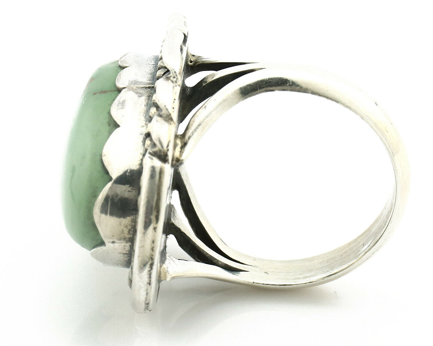 Navajo Ring .925 Silver Natural Uncolored Green Turquoise Signed Apache C.80's