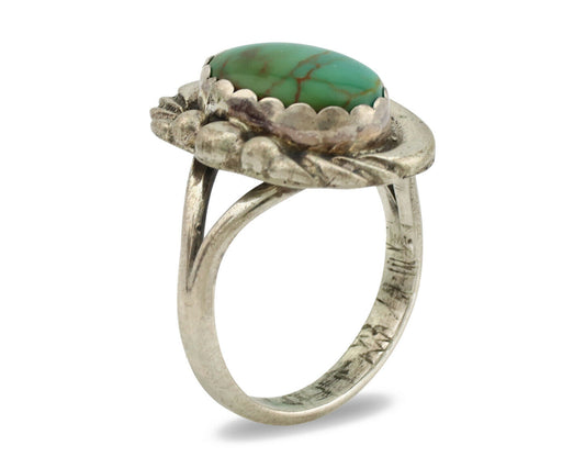 Navajo Ring .925 Silver Kingman Turquoise Native American Artist C.1980's
