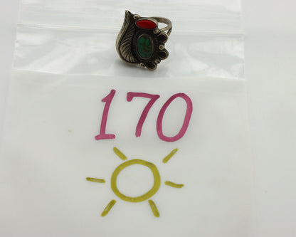 Navajo Ring 925 Silver Turquoise & Bloodstone Native Artist C.1980's