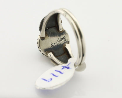 Navajo Ring .925 Silver Malachite Hand Stamped Native American Artist C.80's