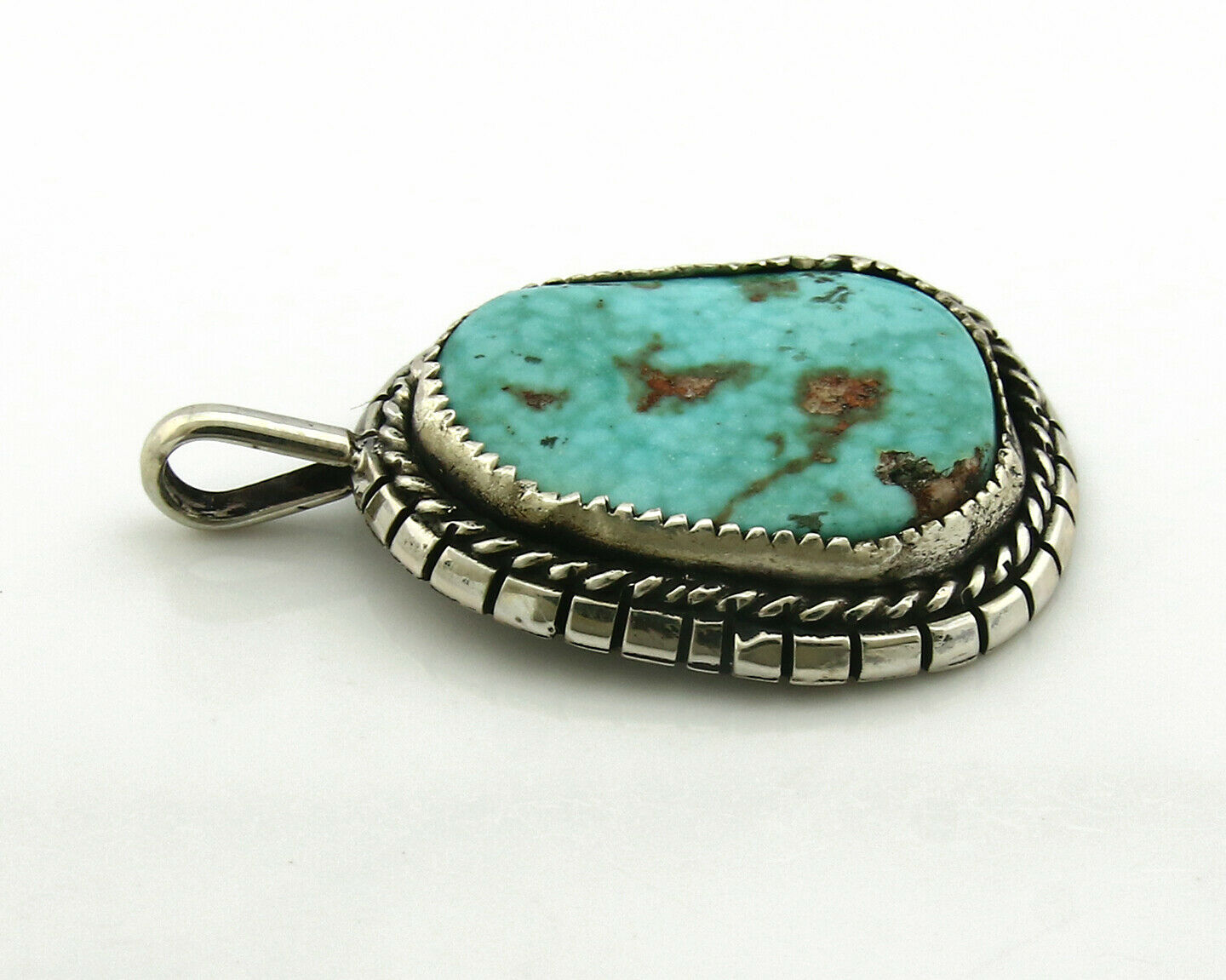 Navajo Pendant .925 Silver Kingman Turquoise Signed Artist Tom Willeto C.80's
