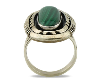 Navajo Ring 925 Silver Natural Malachite Artist Signed William Denetdale C.80's