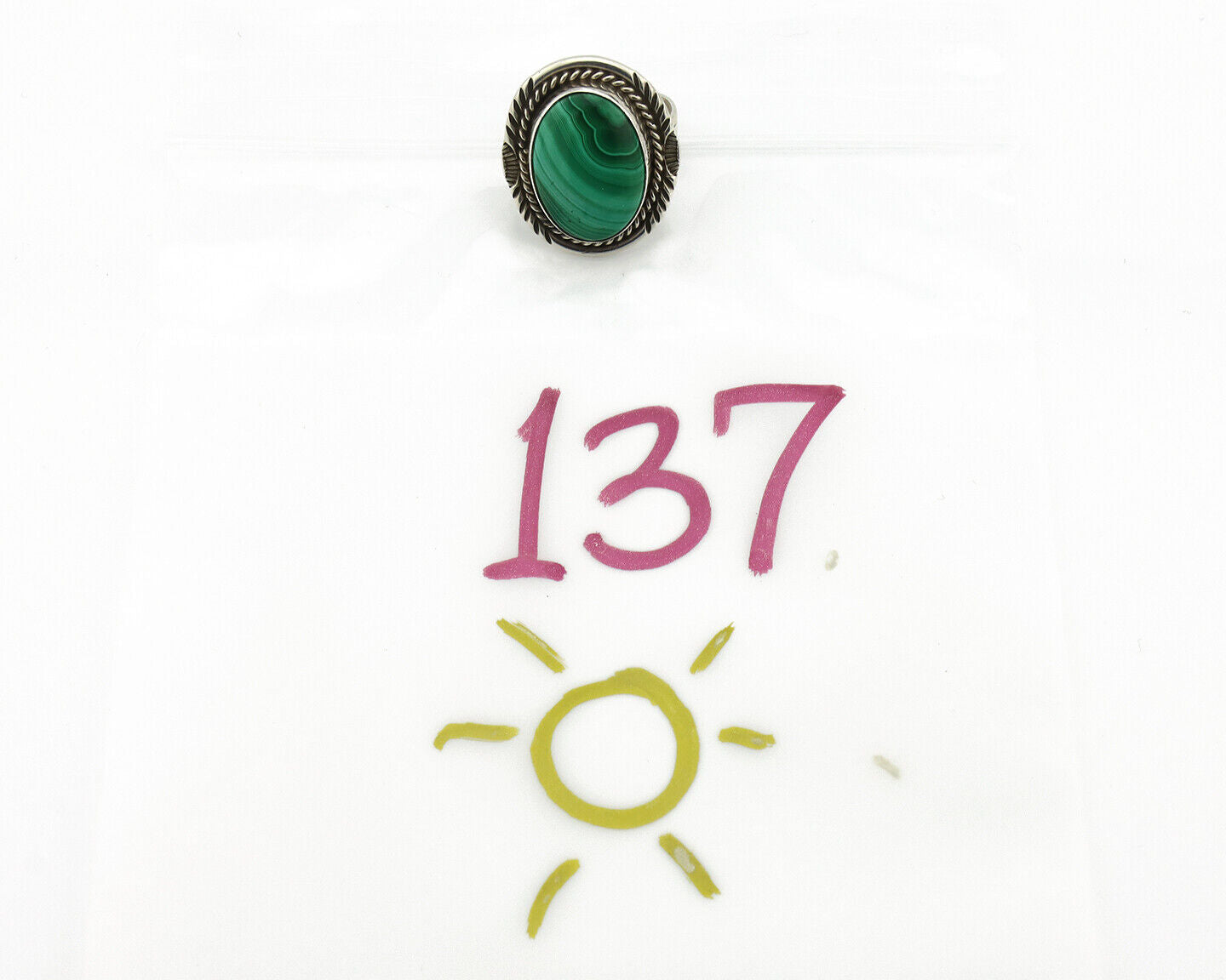 Navajo Ring 925 Silver Natural Green Malachite Signed William Denetdale C.80's