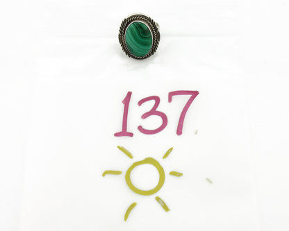 Navajo Ring 925 Silver Natural Green Malachite Signed William Denetdale C.80's