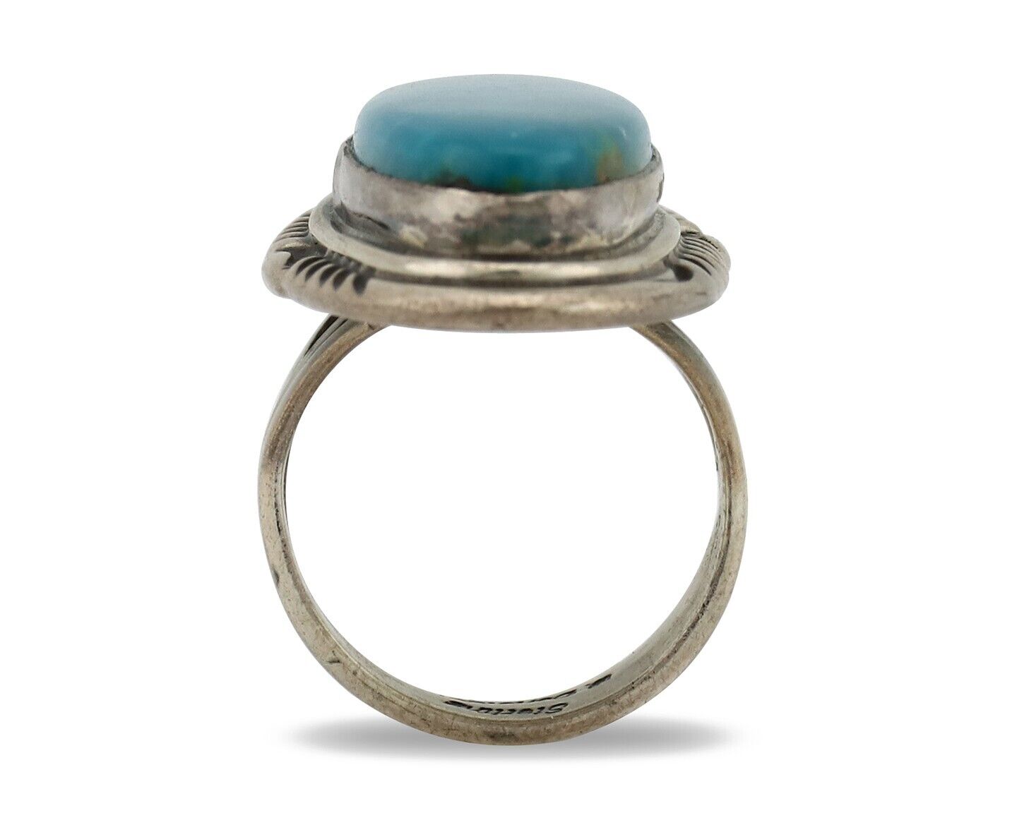 Navajo Ring 925 Silver Nevada Blue Turquoise Artist Signed D Zachary C.80s
