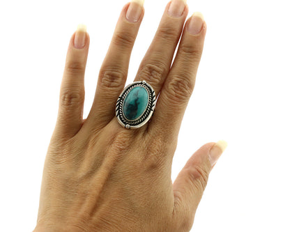 Navajo Ring .925 Silver Turquoise Mountain Artist Signed EA C.80's