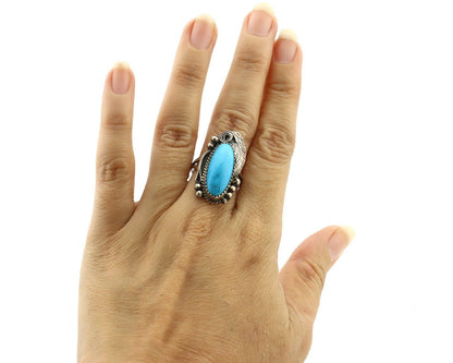 Navajo Ring 925 Silver Natural Morenci Turquoise Artist Signed Justin Morris C80