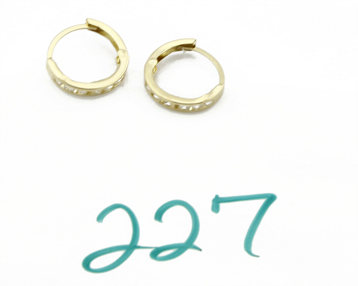 14k Solid Yellow Gold CZ Hoop Earrings 3mm x 16mm Mens Huggie Hoop Earrings