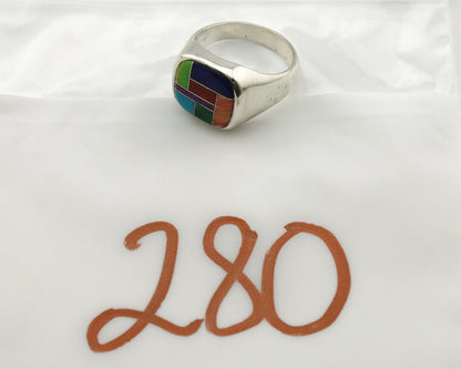 Navajo Inlaid Ring .925 Silver Gemstone Artist Native American C.1980's