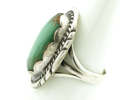 Navajo Ring .925 Silver Natural Uncolored Green Turquoise Signed Apache C.80's