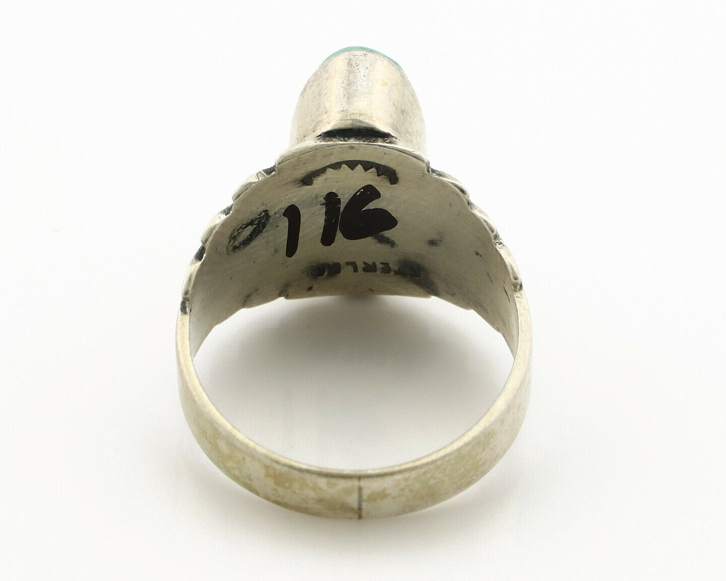 Navajo Ring .925 Silver Kingman Turquoise Artist Signed Apache C.80's