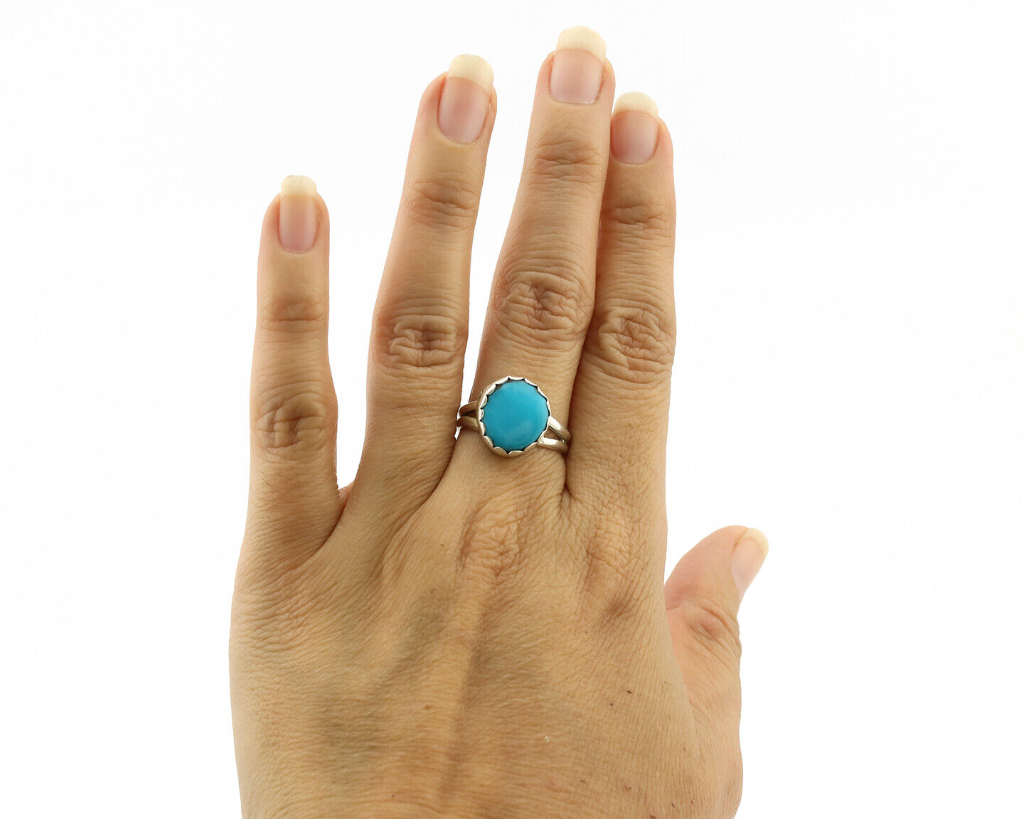Navajo Ring .925 Silver Sleeping Beauty Turquoise Native American Artist C.1980s